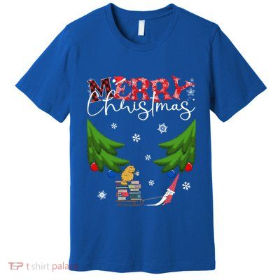 Cat Books And Coffee Funny Gnome And Christmas Tree 1970s Family Great Gift Premium T-Shirt
