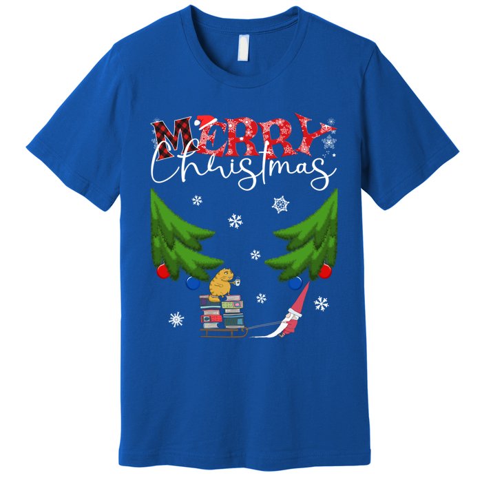 Cat Books And Coffee Funny Gnome And Christmas Tree 1970s Family Great Gift Premium T-Shirt