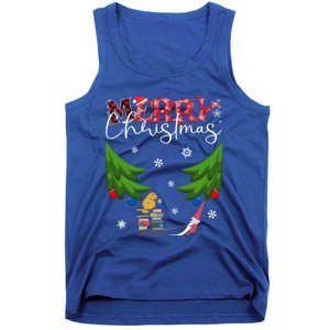 Cat Books And Coffee Funny Gnome And Christmas Tree 1970s Family Great Gift Tank Top