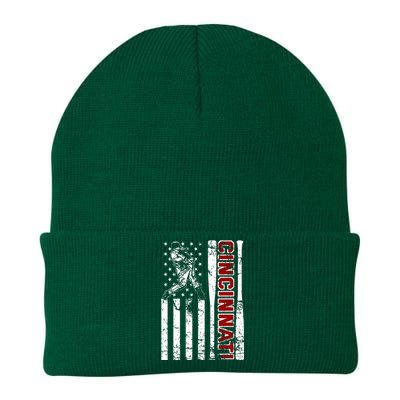 Cincinnati Baseball American Flag Vintage Baseball Fans Knit Cap Winter Beanie