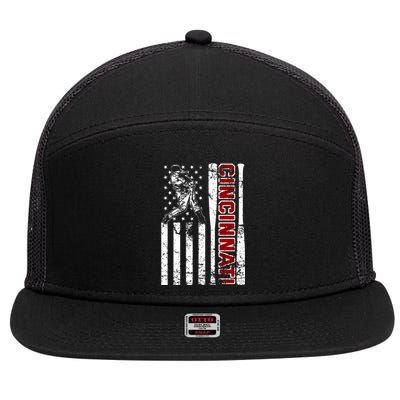 Cincinnati Baseball American Flag Vintage Baseball Fans 7 Panel Mesh Trucker Snapback Hat