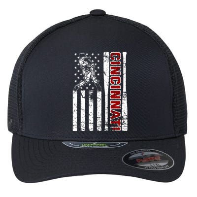 Cincinnati Baseball American Flag Vintage Baseball Fans Flexfit Unipanel Trucker Cap