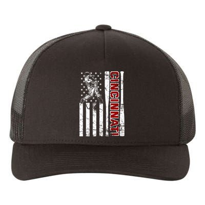 Cincinnati Baseball American Flag Vintage Baseball Fans Yupoong Adult 5-Panel Trucker Hat