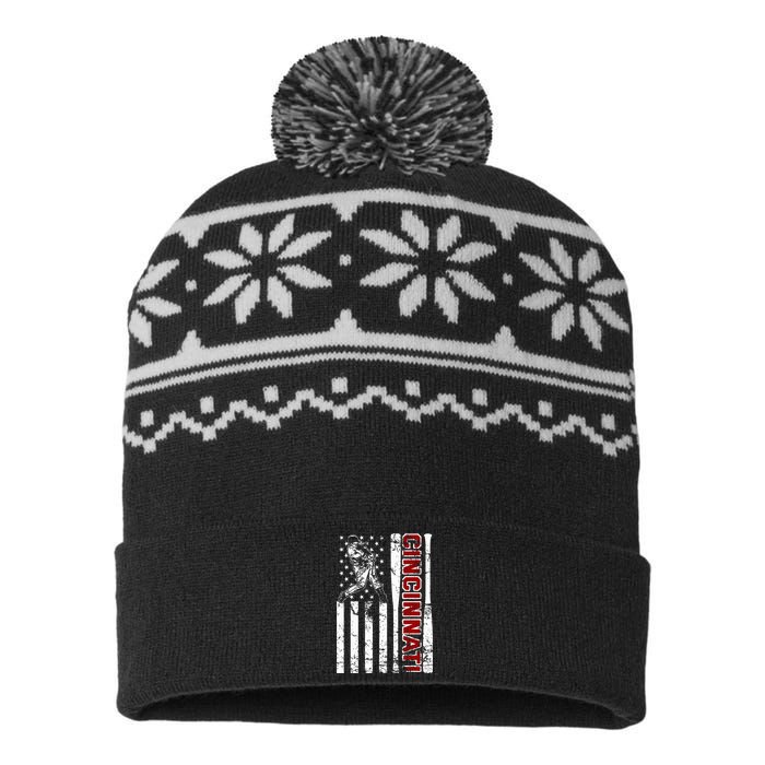 Cincinnati Baseball American Flag Vintage Baseball Fans USA-Made Snowflake Beanie