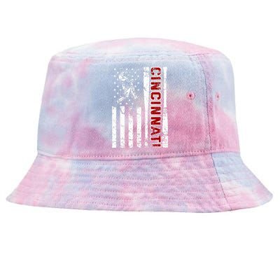 Cincinnati Baseball American Flag Vintage Baseball Fans Tie-Dyed Bucket Hat