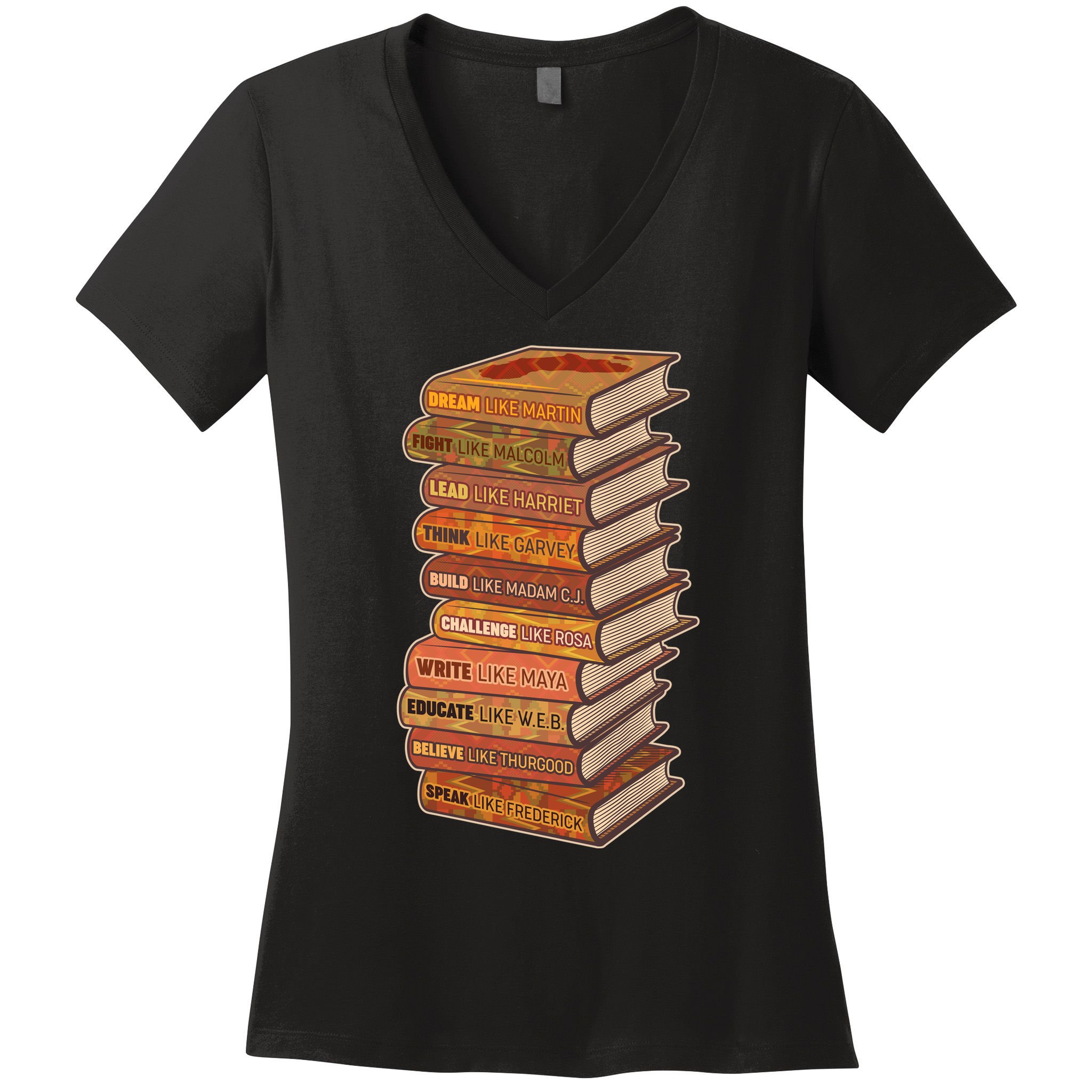 Celebrate Black African American History Figures Books Women's V-Neck T-Shirt