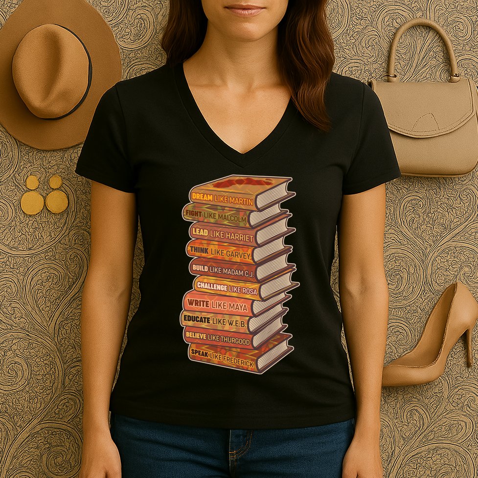 Celebrate Black African American History Figures Books Women's V-Neck T-Shirt
