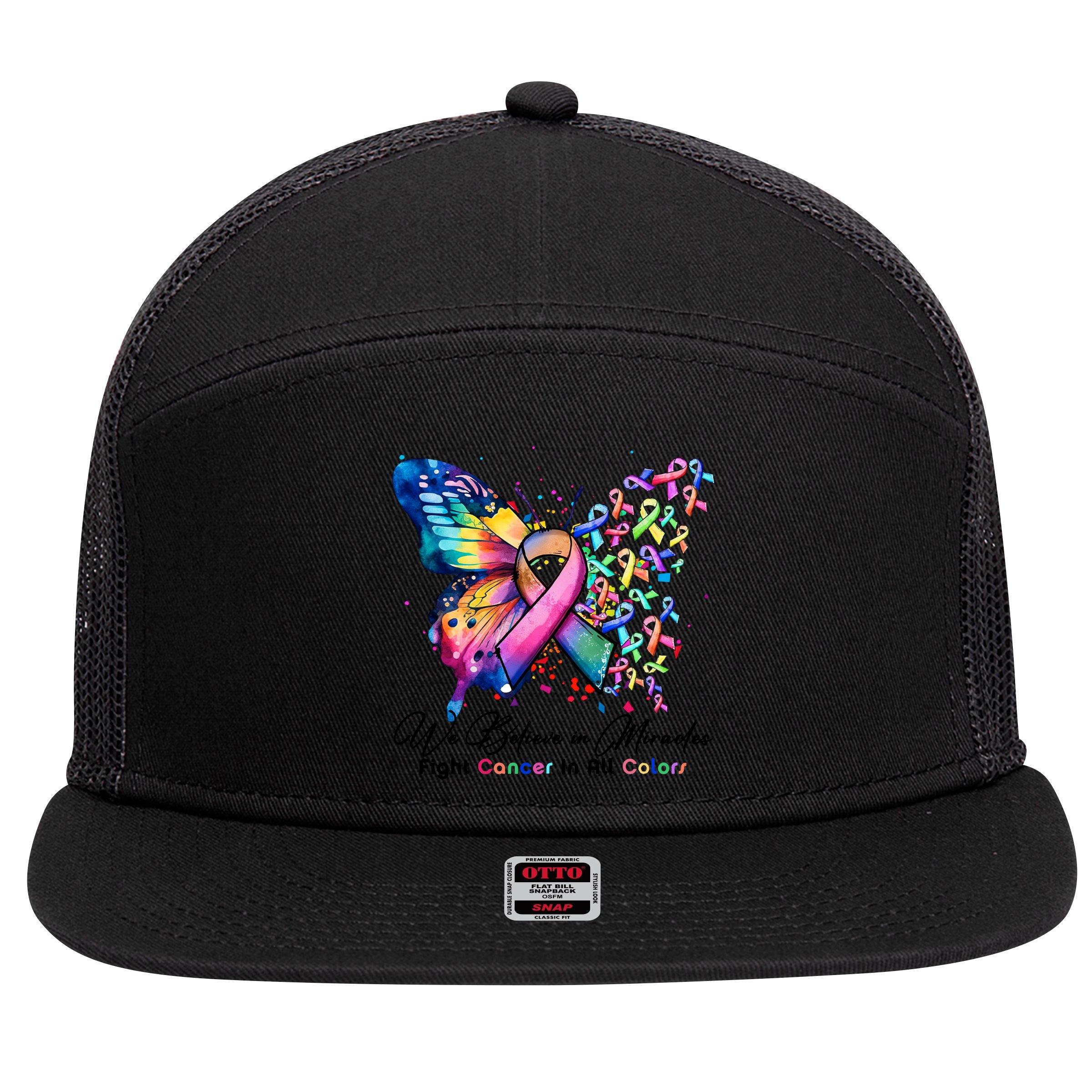 Cancer Butterfly All Ribbon We Believe In Miracles Cancer Awareness Month 7 Panel Mesh Trucker Snapback Hat