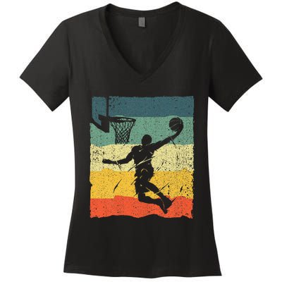 Cool Basketball Art Vintage Basketball Player Women's V-Neck T-Shirt