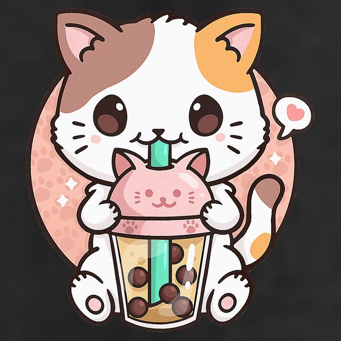 Cat Boba Anime Bubble Tea Neko Kawaii 7 Panel Mesh Trucker Snapback Hat
