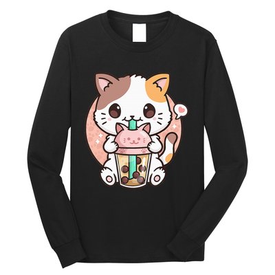 Cat Boba Anime Bubble Tea Neko Kawaii Long Sleeve Shirt