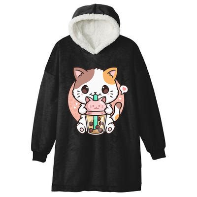 Cat Boba Anime Bubble Tea Neko Kawaii Hooded Wearable Blanket