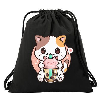 Cat Boba Anime Bubble Tea Neko Kawaii Drawstring Bag