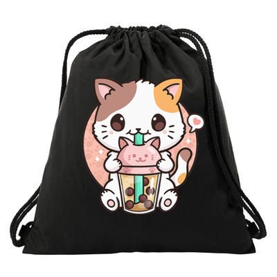 Cat Boba Anime Bubble Tea Neko Kawaii Drawstring Bag