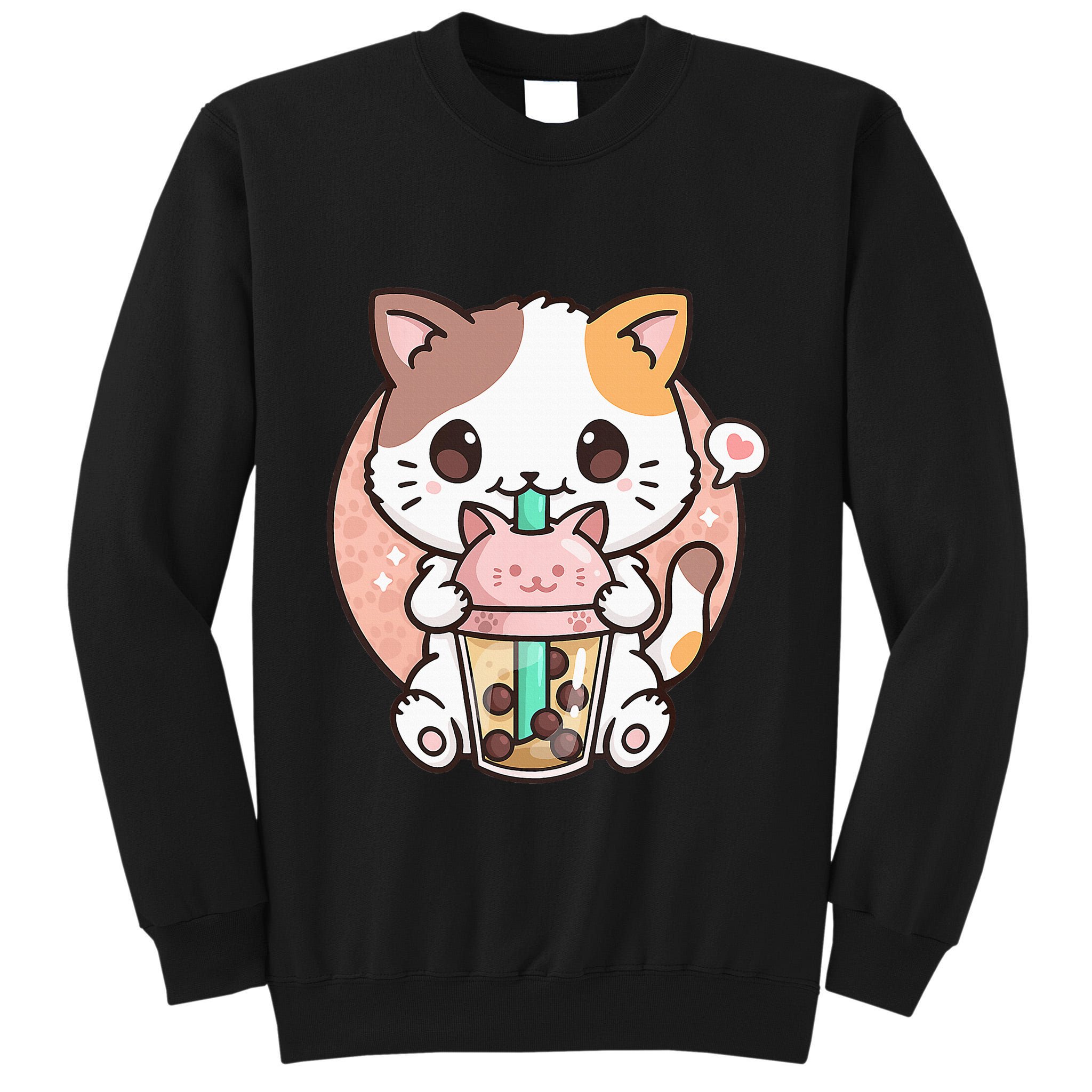 Cat Boba Anime Bubble Tea Neko Kawaii Tall Sweatshirt