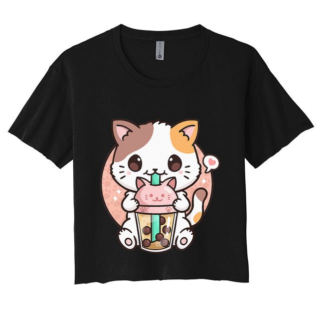 Cat Boba Anime Bubble Tea Neko Kawaii Crop Top
