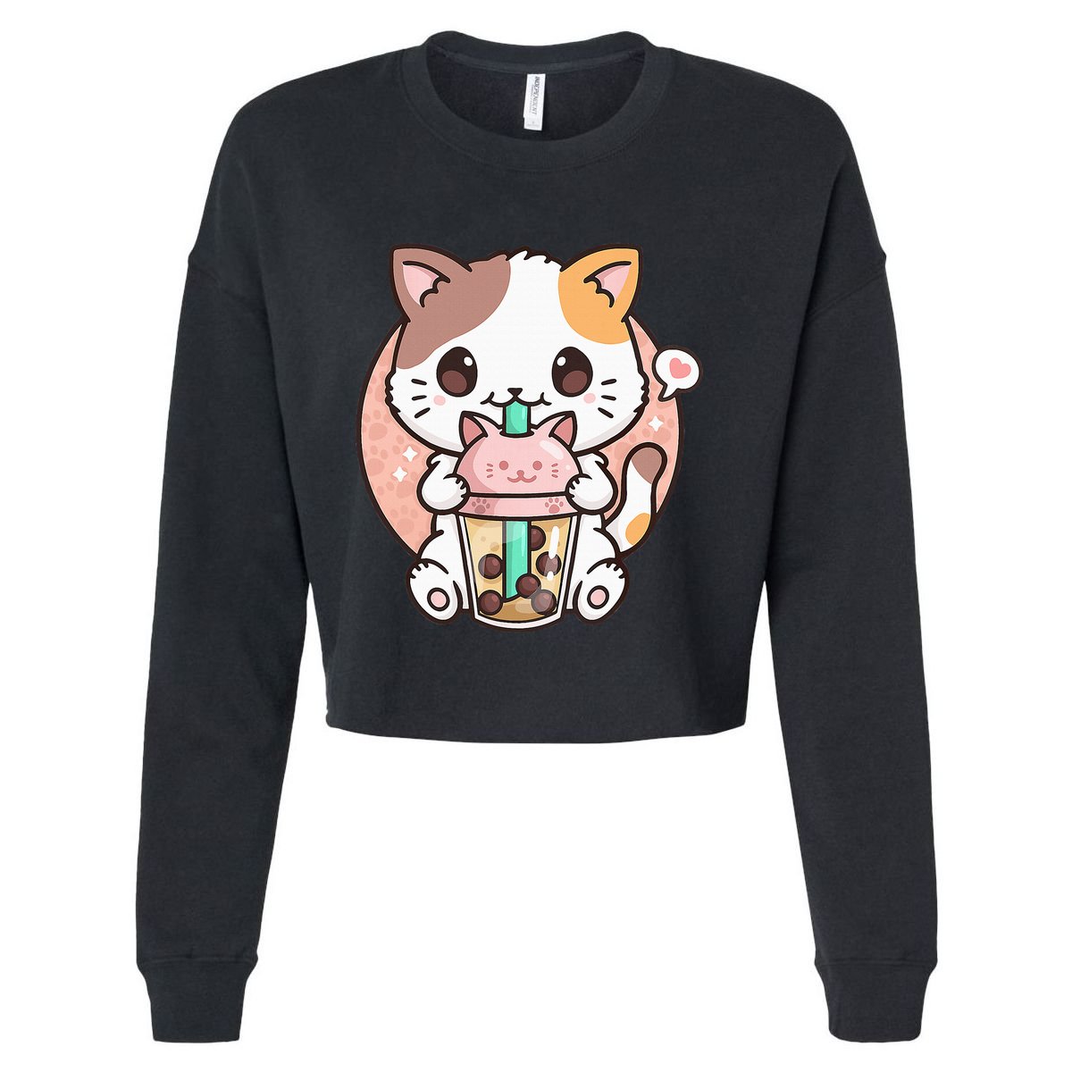 Cat Boba Anime Bubble Tea Neko Kawaii Cropped Pullover Crew
