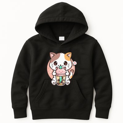 Cat Boba Anime Bubble Tea Neko Kawaii Kids Hoodie