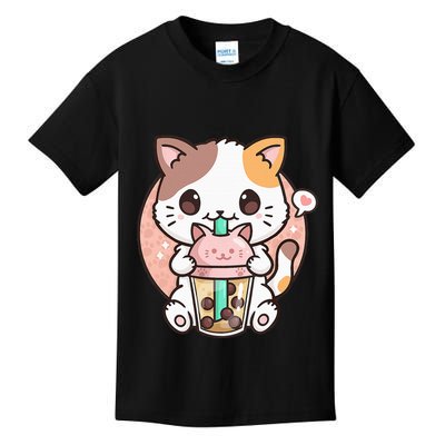 Cat Boba Anime Bubble Tea Neko Kawaii Kids T-Shirt