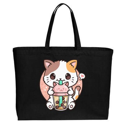 Cat Boba Anime Bubble Tea Neko Kawaii Cotton Canvas Jumbo Tote