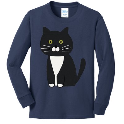 Cute Black And White Tuxedo Cat Kids Long Sleeve Shirt