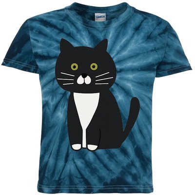 Cute Black And White Tuxedo Cat Kids Tie-Dye T-Shirt