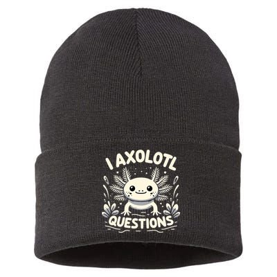 Cute Blue Axolotl Kawaii Funny I Axolotl Questions Sustainable Knit Beanie
