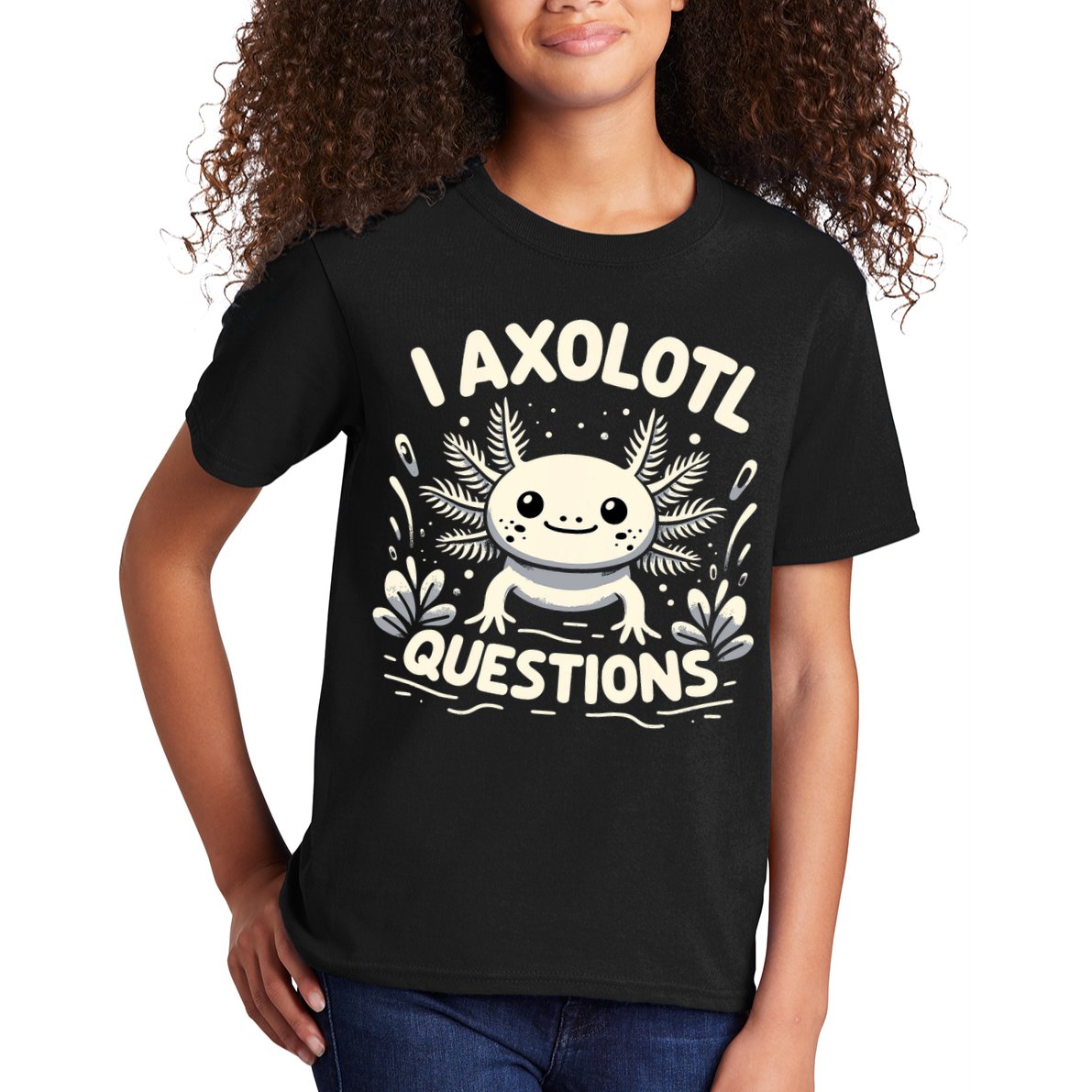 Cute Blue Axolotl Kawaii Funny I Axolotl Questions Kids T-Shirt