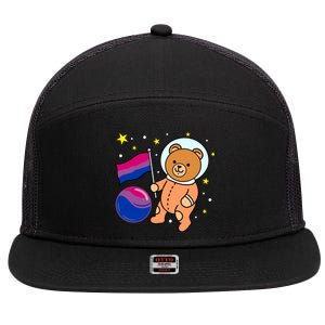 Cute Bear Astronaut Bisexual Pride Meaningful Gift 7 Panel Mesh Trucker Snapback Hat