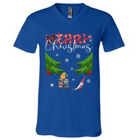 Cat Books And Coffee Funny Gnome And Christmas Tree 1970s Family Gift V-Neck T-Shirt