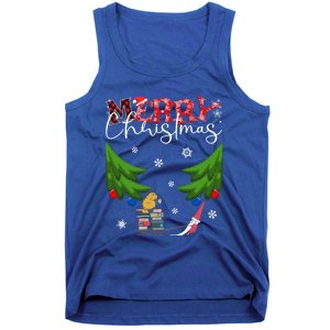 Cat Books And Coffee Funny Gnome And Christmas Tree 1970s Family Gift Tank Top