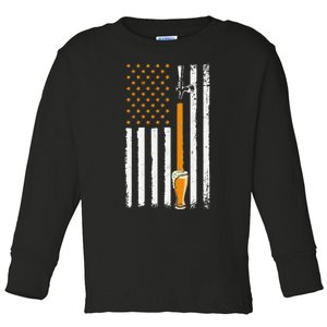 Craft Beer American Flag USA 4th July Brewery Toddler Long Sleeve Shirt