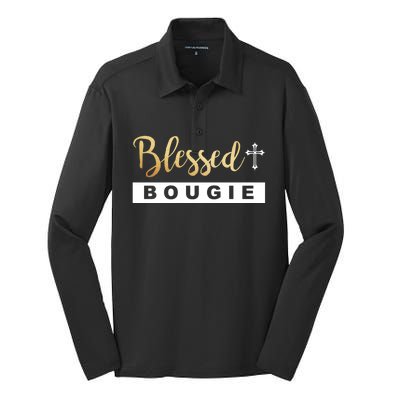 Christian Blessed And Bougie Bae Melanin Black And Magic Gift Silk Touch Performance Long Sleeve Polo