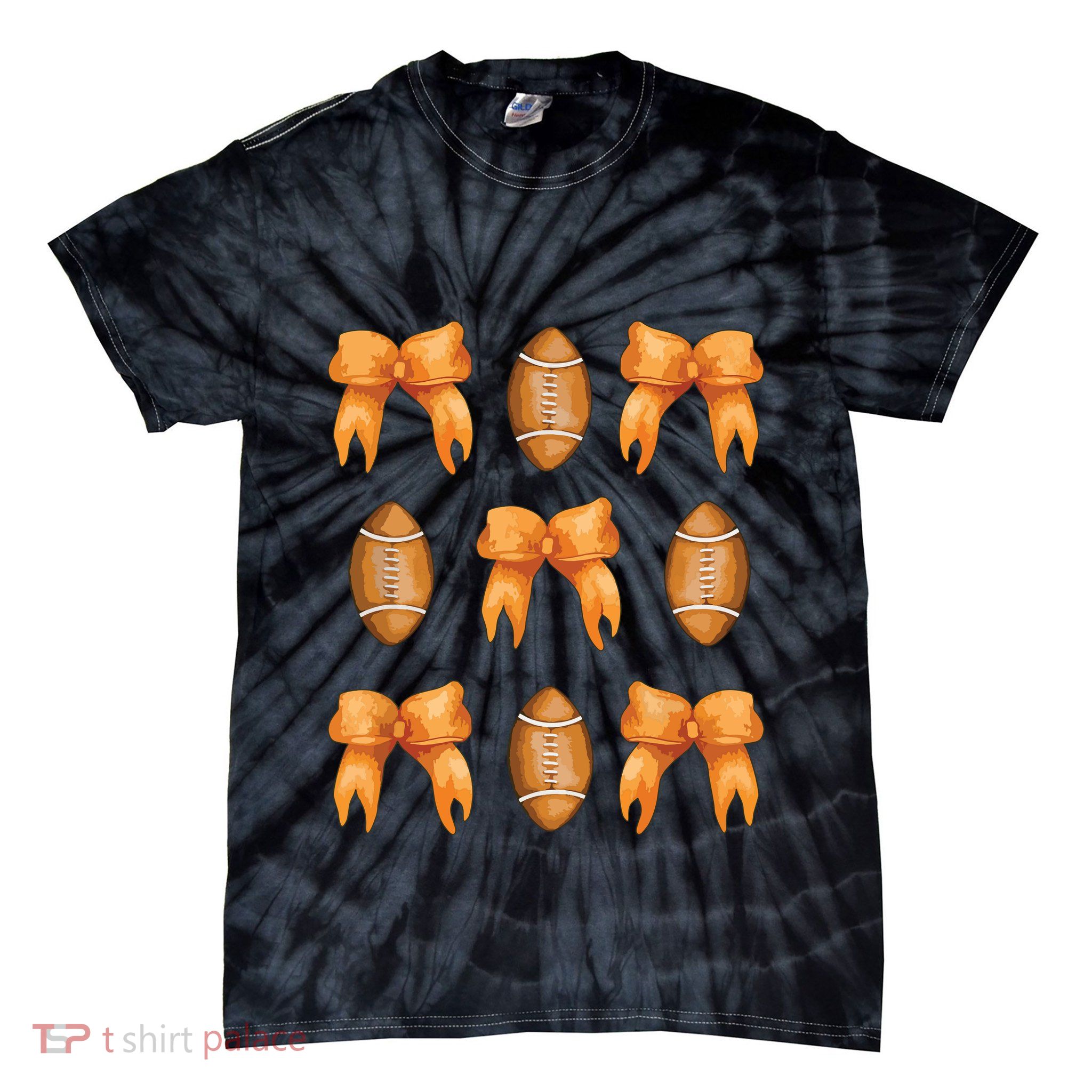 Coquette Bow American Football Coquette Halloween Football Tie-Dye T-Shirt