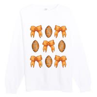 Coquette Bow American Football Coquette Halloween Football Premium Crewneck Sweatshirt