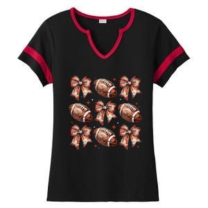 Coquette Bow American Football Game Day Thanksgiving Autumn Ladies Halftime Notch Neck Tee