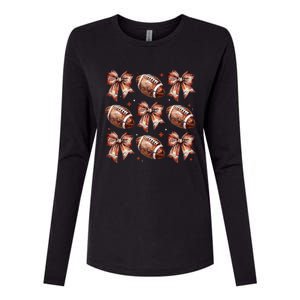 Coquette Bow American Football Game Day Thanksgiving Autumn Womens Cotton Relaxed Long Sleeve T-Shirt