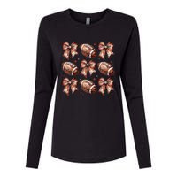 Coquette Bow American Football Game Day Thanksgiving Autumn Womens Cotton Relaxed Long Sleeve T-Shirt