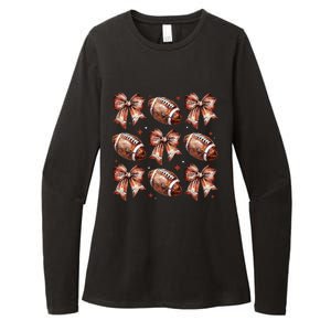 Coquette Bow American Football Game Day Thanksgiving Autumn Womens CVC Long Sleeve Shirt