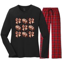 Coquette Bow American Football Game Day Thanksgiving Autumn Women's Long Sleeve Flannel Pajama Set 