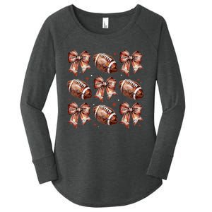 Coquette Bow American Football Game Day Thanksgiving Autumn Women's Perfect Tri Tunic Long Sleeve Shirt