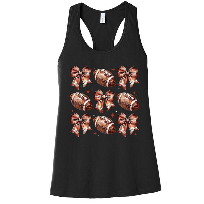 Coquette Bow American Football Game Day Thanksgiving Autumn Women's Racerback Tank