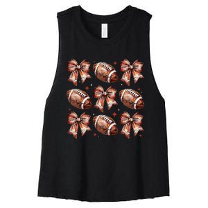 Coquette Bow American Football Game Day Thanksgiving Autumn Women's Racerback Cropped Tank