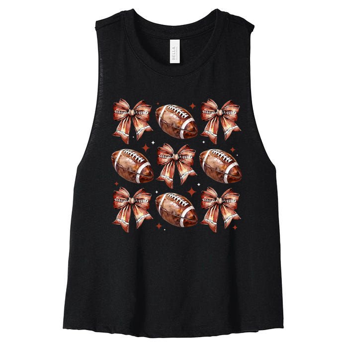 Coquette Bow American Football Game Day Thanksgiving Autumn Women's Racerback Cropped Tank