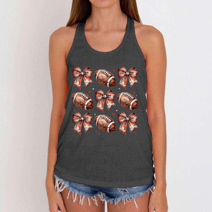 Coquette Bow American Football Game Day Thanksgiving Autumn Women's Knotted Racerback Tank