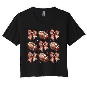 Coquette Bow American Football Game Day Thanksgiving Autumn Women's Crop Top Tee