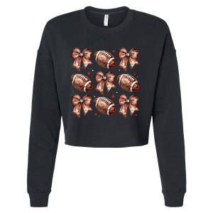 Coquette Bow American Football Game Day Thanksgiving Autumn Cropped Pullover Crew