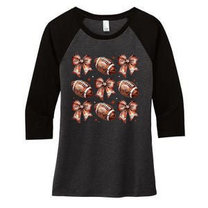 Coquette Bow American Football Game Day Thanksgiving Autumn Women's Tri-Blend 3/4-Sleeve Raglan Shirt