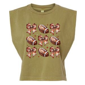 Coquette Bow American Football Game Day Thanksgiving Autumn Garment-Dyed Women's Muscle Tee