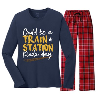 Could Be A Train Station Kind Of Day Women's Long Sleeve Flannel Pajama Set 